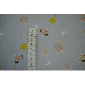 Bomuld/poplin  gr� m/kanin og mus