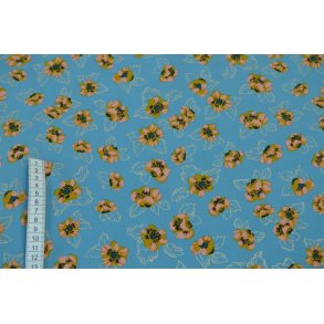 Petrol polyester m/blomster