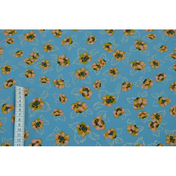 Petrol polyester m/blomster