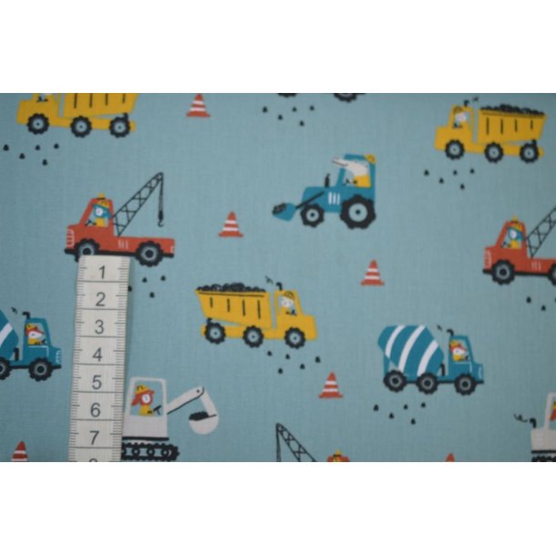 Bomuld/poplin St�vgr�n m/Entrepren�rmaskiner