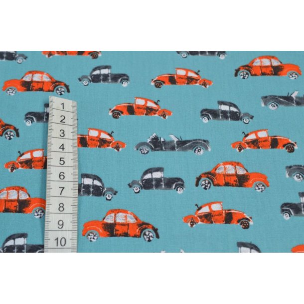 Bomuld/Poplin Petrol m/biler