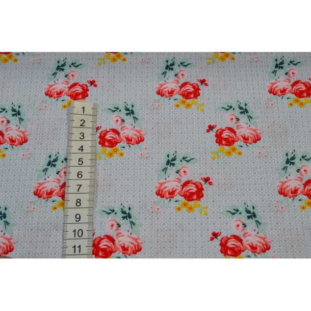 Bomuld/poplin, Lysgr� m/Roser