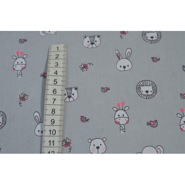 Bomuld/Poplin Lys gr� m/ L�ve, Giraf mm