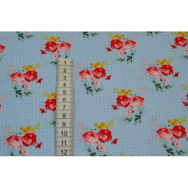 Bomuld/poplin Lysbl� m/Roser