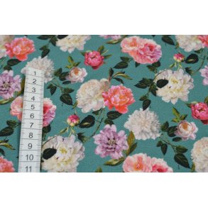 Viscose jersey Petrol m/blomster