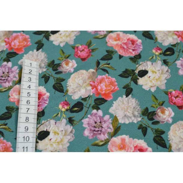 Viscose jersey Petrol m/blomster