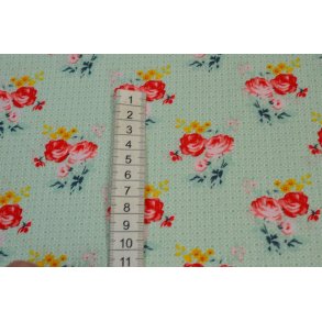 Bomuld/poplin Lysgr�n m/Roser