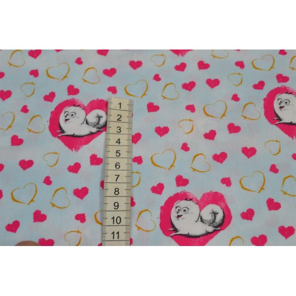 Bomuld/poplin Lysbl� m/hjerter