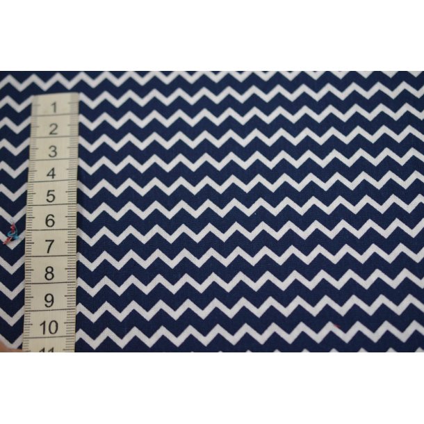 Bomuld/Poplin Marine m/hvid zigzag