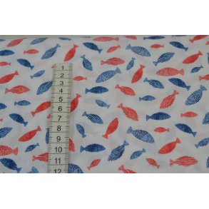 Bomuld/poplin Hvid m/fisk