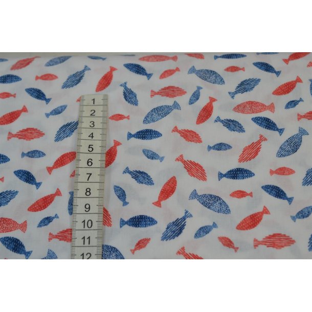 Bomuld/poplin Hvid m/fisk