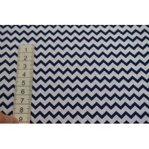 Bomuld/poplin Hvid m/Marine ZigZag