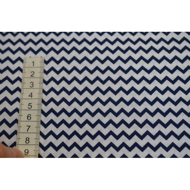 Bomuld/poplin Hvid m/Marine ZigZag