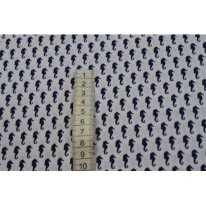 Bomuld/poplin Hvid m/bl� s�heste