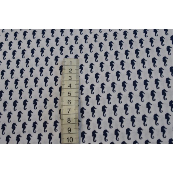 Bomuld/poplin Hvid m/bl� s�heste