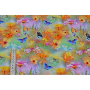 �kotex Bomulds Jersey Blomster/Sommerfugle                                                                                       