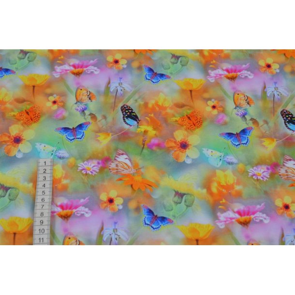 �kotex Bomulds Jersey Blomster/Sommerfugle                                                                                       