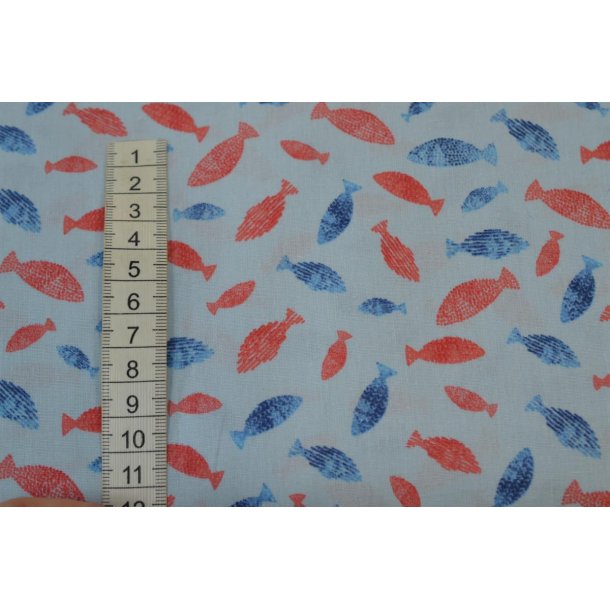Bomuld/poplin Lysebl� m/Fisk