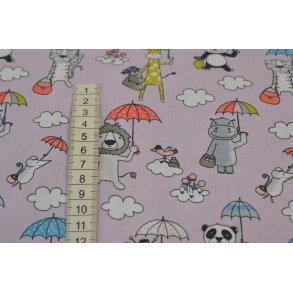 Bomuld/poplin Lyslilla L�ve, panda og flodhest m/paraply