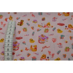 Bomuld/Poplin m/bamse, blomst mm