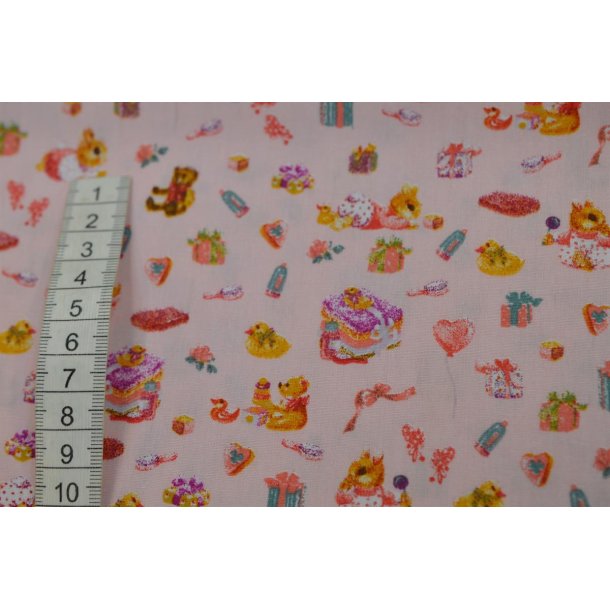 Bomuld/Poplin m/bamse, blomst mm