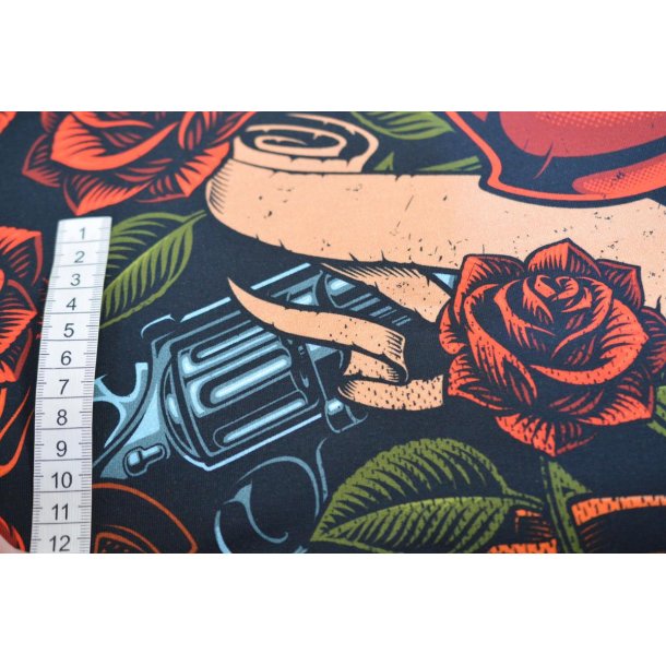 �kotex bomulds jersey m/Pistoler og roser