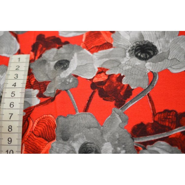 Viscose jersey R�d m/Blomster