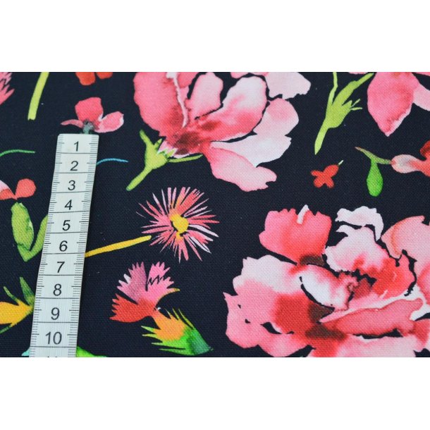 Canvas Sort m/blomster