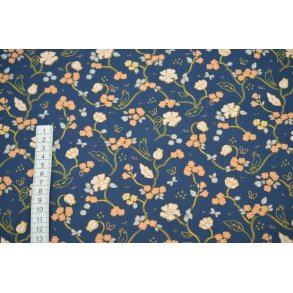 Poplin Bomuld Marine Blomster