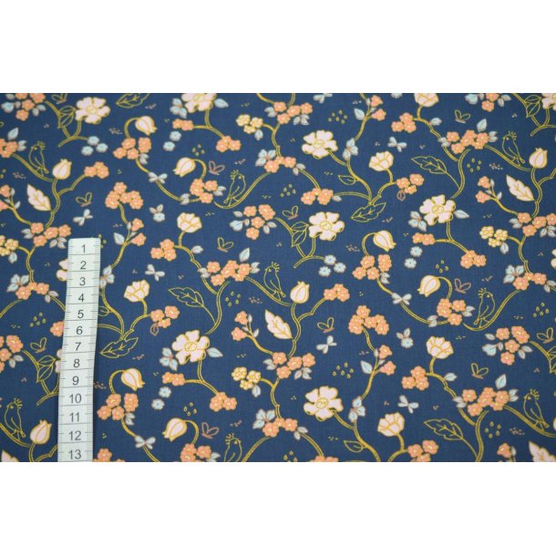 Poplin Bomuld Marine Blomster