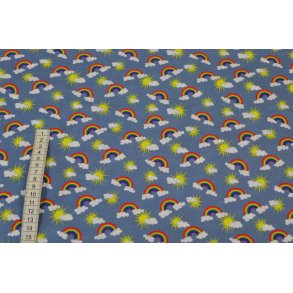 Bomuld/poplin Gr� m/Regnbue