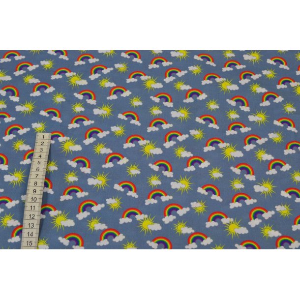 Bomuld/poplin Gr� m/Regnbue