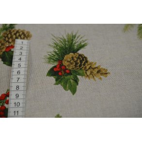 Kraftig stof m/Grankogler og Kristtj�rn