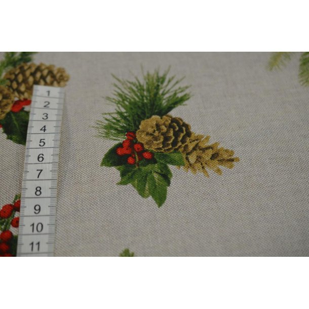 Kraftig stof m/Grankogler og Kristtj�rn