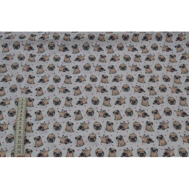 Bomuld/poplin Hvid m/Mops