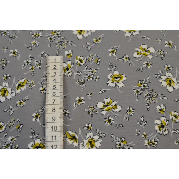 Viscose jersey Gr� m/blomster