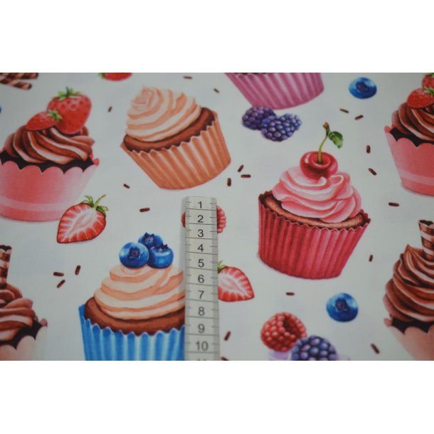 �kotex bomulds jersey Hvid m/Cupcakes