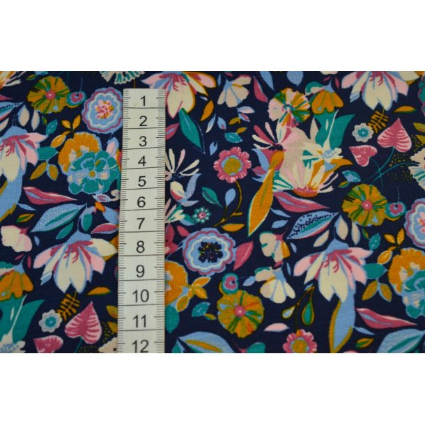 Viscose jersey  Marine m/blomster