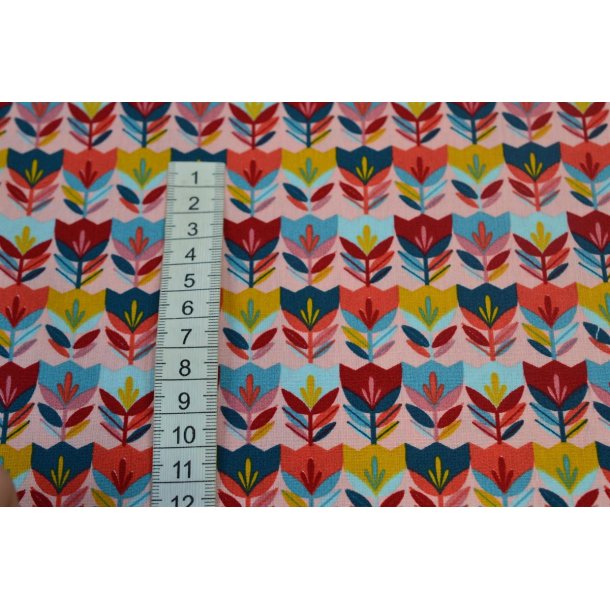 Bomuld/poplin Blomster p� stribe