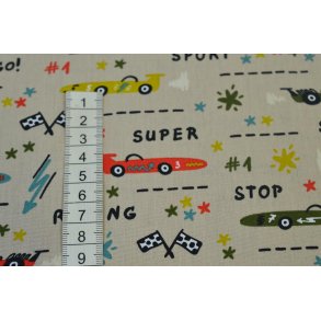 Bomuld/poplin Beige m/Racebiler