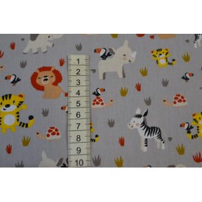 Bomuld/poplin  Gr� m/Vilde dyr