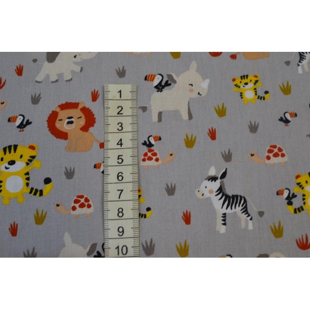 Bomuld/poplin  Gr� m/Vilde dyr