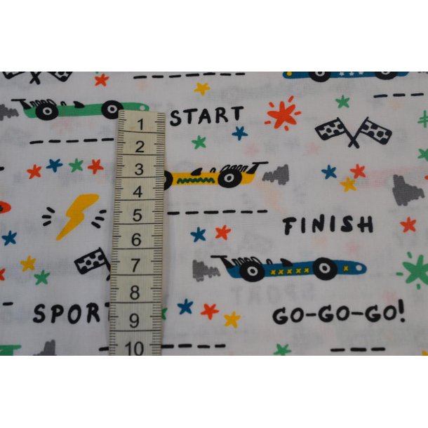 Bomuld/poplin Hvid m/racebiler