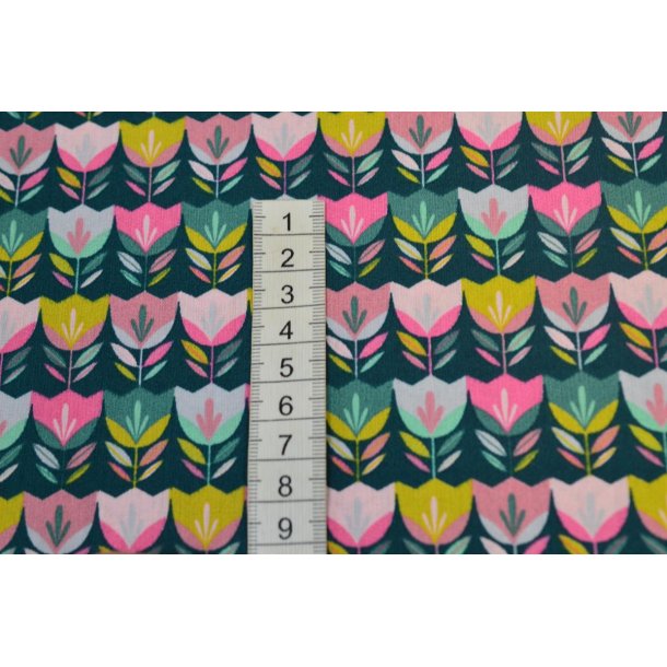 Bomuld/poplin Blomster p� stribe