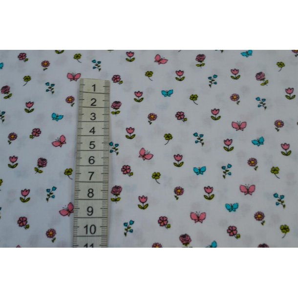 Bomuld/poplin Lysgr� m/sm� blomster