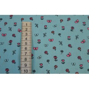 Bomuld/poplin Turkis m/sm� blomster