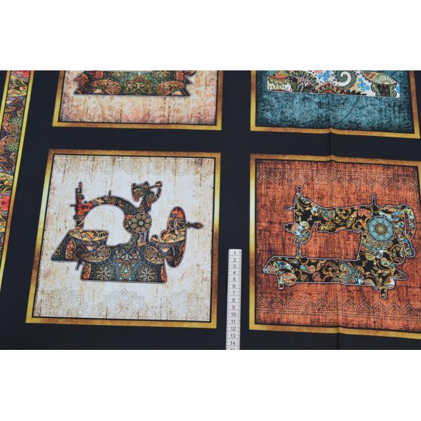 Patchwork m/firkanter Symaskiner Sort bund