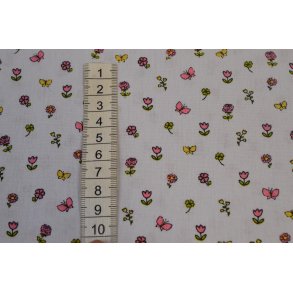 Bomuld/poplin Hvid m/sm� blomster