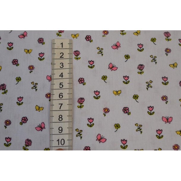 Bomuld/poplin Hvid m/sm� blomster