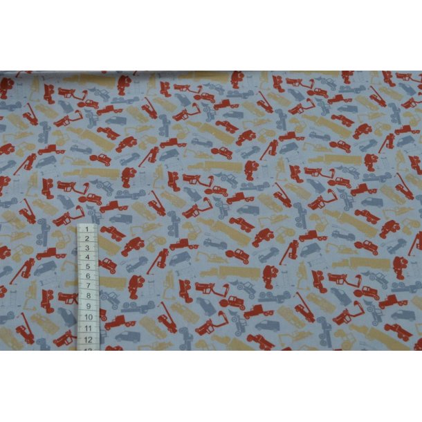 Bomuld/poplin Lysgr� m/biler og traktor